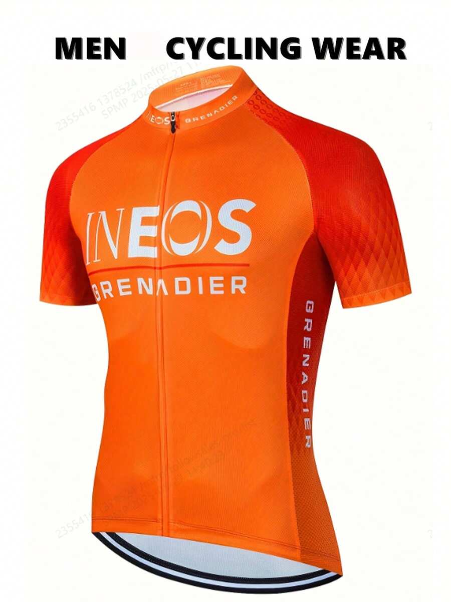 Sudadera con cremallera para hombres, camisa de bicicleta de montaña de manga corta con estampado geométrico, adecuada para ciclismo, running y deportes al aire libre - Naranja