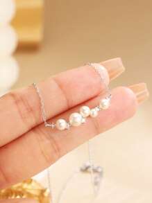 1pc S925 Sterling Silver Necklace With Pearl, Zirconia Arrangement, Elegant Collarbones Chain, Versatile Jewelry Gift For Women, Suitable For Engagement, Wedding, Mother's Day, Girlfriend