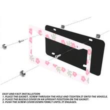 1pc Pink Flower Pattern 2-Hole License Plate Frame, Aluminum Material, 12x6 Inches With Screw Set, Retro Novelty Car Decoration, Standard US License Plate Size - 12x6 inch - Xem 3