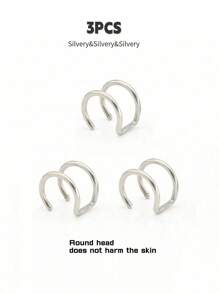 1 件/2 件/3 件时尚朋克摇滚风格不锈钢女士假穿孔鼻环，假穿孔鼻环，金耳环银色/黑色鼻中隔，无穿孔鼻夹耳环，女士身体首饰礼物女士和女孩作为节日礼物，适合日常佩戴