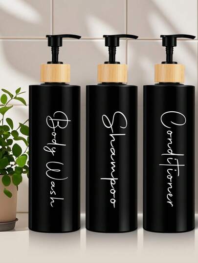17oz Refillable Shampoo And Conditioner Dispenser Bottles - Set Of 3 - Pump Bottle Dispenser For Shampoo, Conditioner, Body Wash - Empty Plastic Refillable Containers For Shower, Black Or White