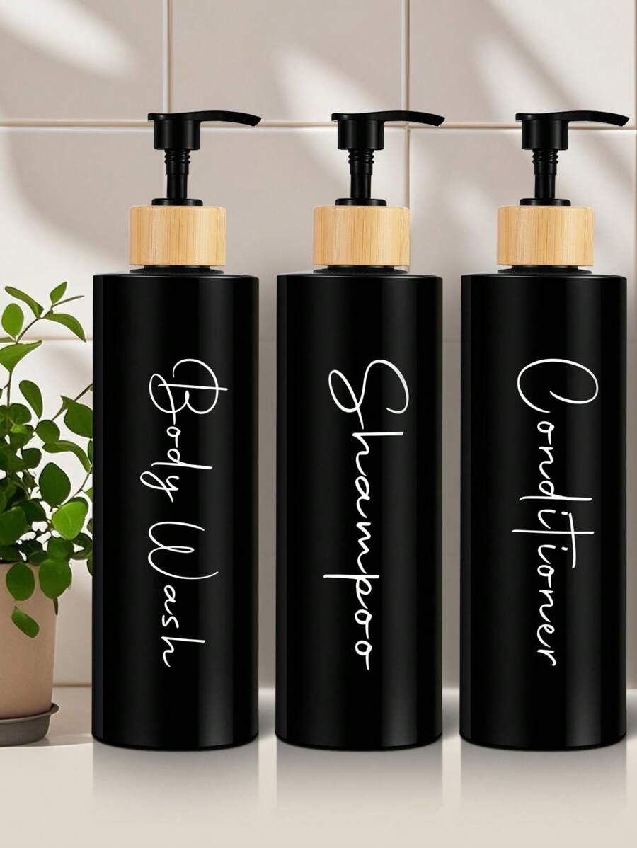 17oz Refillable Shampoo And Conditioner Dispenser Bottles - Set Of 3 - Pump Bottle Dispenser For Shampoo, Conditioner, Body Wash - Empty Plastic Refillable Containers For Shower, Black Or White - Multicolor - View 1