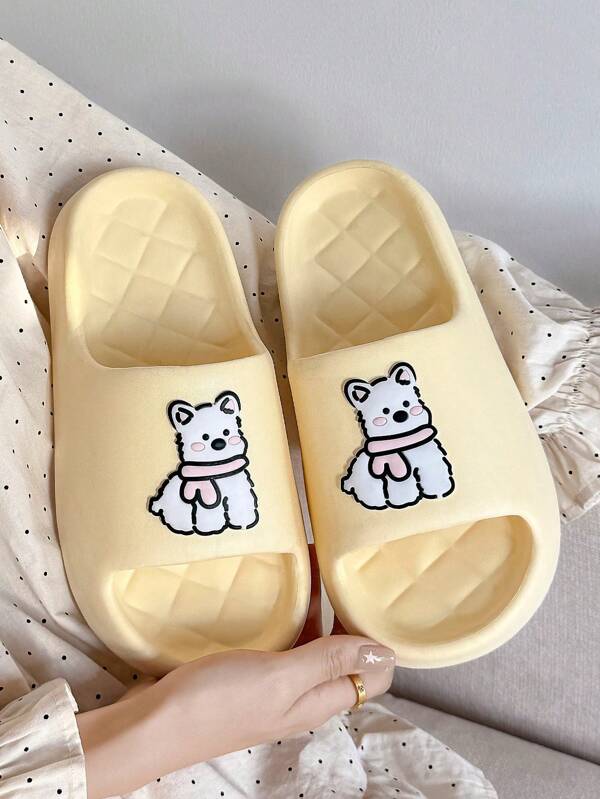 Women's Summer Soft Bottom Anti-Slip Dog Print House Slippers, Cartoon Fashionable Elegant Cute Outdoor EVA Odorless Flat Beach Sandals