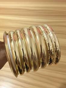 7 Pcs Chunky Wheels Metal Cuff Bangles Bracelets Set , Women Bracelets Set , Stacked Bangles Jewelry For Women , Chunky Wheels Cuffs Bangle Set