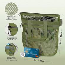 Bolsa de ducha portátil de malla de 0.2 x 9.9 pulgadas con cremallera y 2 bolsillos.Bolsa de Ducha Ideal para Gimnasio, Viajes, Camping, Playa, Protector Solar, Dormitorio - Verde Oliva - Ver 5