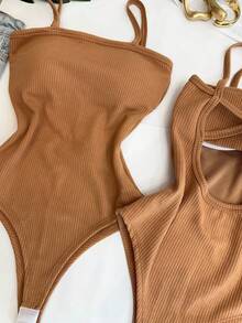 Women's Bodysuit With Braided Straps, Anarruga Fashion Blogger - Beige - View 2