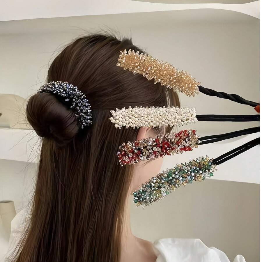 1 chiếc dụng cụ tạo búi tóc pha lê thời trang mới, dụng cụ tạo kiểu tóc búi rối, dụng cụ tạo hình búi tóc hình bánh donut, máy uốn tóc giả ngọc trai thủ công, phụ kiện tóc, phụ kiện đội đầu, phụ kiện tóc dành cho nữ