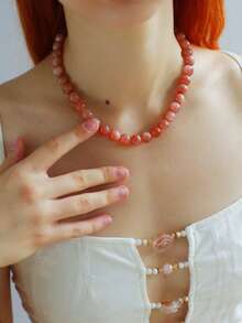 Dây chuyền đá Sunstone thời trang 6mm/8mm/10mm, dây chuyền hạt đá tự nhiên tinh tế (màu đá tự nhiên ngẫu nhiên) - Hồng - Xem 9