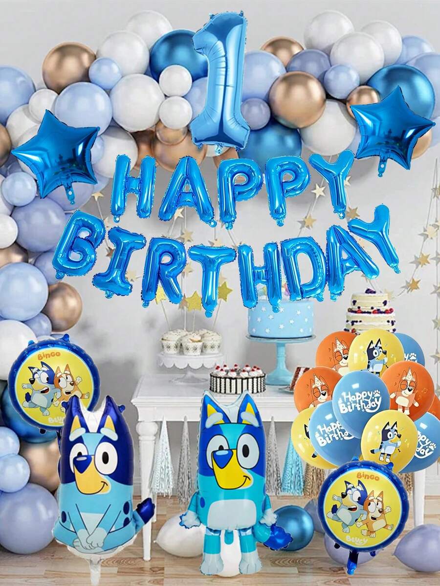 Bluey 主题生日横幅组装铝箔气球套装，卡通人物生日派对装饰，也适用于母亲节派对装饰、婚礼装饰、返校季、毕业季、婚礼季等各种场合，是派对用品的理想之选。套装包含1-9数字气球，适用于主题派对、婚礼、生日场景气球装饰等。 - 彩色 - 查看 1