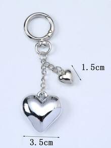 1 件女士 INS 风格金属银色钥匙扣心形钥匙圈创意情侣情人节礼物包饰配件背包装饰钥匙扣适用于包包汽车配件女士 - 銀色 - 查看 2