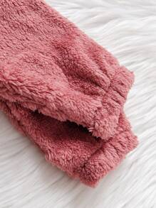 1pc Baby Girl Fleece Hooded Footed Romper, Front Zip Closure Long Sleeve Jumpsuit, Comfortable And Warm Daily Outfit For Newborn