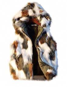 Idopy Men`S Luxury Faux Fur Hoodie Coats Sleeveless Fluffy Outwear Jacket Vest With Hood Parties Night Club Halloween Overcoat - 綠色 - 查看 2