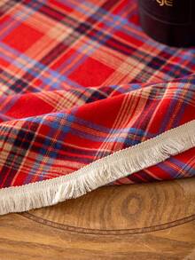 Cirelle 1pc Round Christmas Tablecloth, Classic Red & Green Plaid, Suitable For Christmas, Weddings, Parties And Other Dining Table Decor