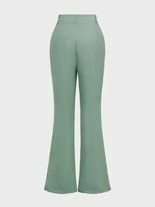 Elegant basic business pendling outfit: Midja åtsittande, vanliga axlar, långärmad kavaj + högmidjade utsvängda byxor, vårkostym - Grön - Visa 10