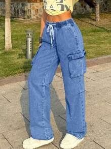 Women's Mid Waist Wide Leg Jeans - Non Elastic Casual Pants With Waistband And Multiple Pockets, Loose And Comfortable Daily Casual Pants