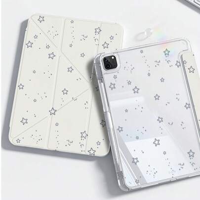 可爱星形波点双面亚克力水晶透明后盖，防震，兼容iPad 7代、8代、10.2英寸及10代，内置笔槽，支持睡眠/唤醒功能和支架模式，是新年、圣诞节、生日、春季派对等场合的理想礼物。