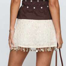 Sequin Mini Skirt For Women Summer Fashionable Versatile Solid Color Elegant Short Skirt Flower Embroidery A Line High Waist Pencil Skirts Bodycon Dance Party Clubwear - trắng - Xem 7