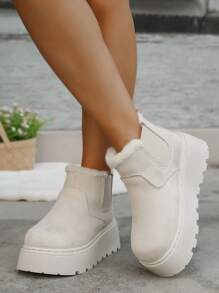 Zimowe, nowe, modne, uniwersalne, jednokolorowe, elastyczne, z serii Chelsea, wygodne, miękkie i ciepłe, chroniące przed zimnem, wsuwane buty śnieżne z futerkiem na zimę 2025