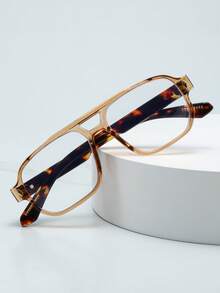 1pc Men's Double Bridge Oval Frame Minimalist Stylish Fashion Non-Prescription Glasses (Suitable For Watching TV, Using Mobile Phone, Office Work And Other Daily Use) - Tea Frame Tortoise Shell Legs - View 3