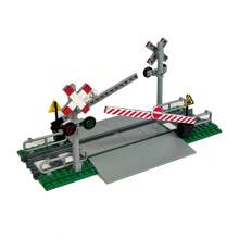 MOC 城市火车轨道过道升降杆路障积木套装，DIY 创意成人建筑玩具，交通道路交叉口