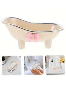 1 süße Badezimmer Seifenschale mit Schleifen Dekoration, Badezimmer Accessoires, Badezimmer Ablage für Seifenstück, Retro Stil mit Ablauf, platzsparende organisierte Badezimmer Ablage Design, elegante und neuartige Seifenhalterung für Zuhause und Hotel, funktional und charmante Badezimmer Deko, perfekt als Geschenk zu Lehrertag, Abschluss, Geburtstag, Halloween, Weihnachten