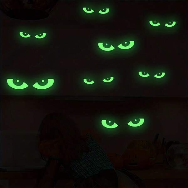 48 stuks/3 sets lichtgevende oogstickers, creatieve verwijderbare fluorescerende stickers, gloeiend in het donker, PVC-materiaal, perfect voor Halloween-decoratie, geschikt voor ramen, muren, trappen, woonkamer, slaapkamer, woondecoratie, feestartikelen, Happy Halloween, Trick or Treat