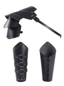 3 Stück Mittelalterliche Ritter PU Leder Armschienen Krieger Gladiator Samurai Gothic Nieten Schulter Rüstungen mit Armband Set für Halloween