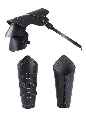 3PCS Men Medieval Knight PU Leather Arm Sheath Warrior Gladiator Samurai Gothic Rivets Shoulder Armors With Arm Strap Set Halloween