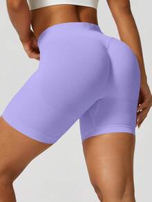 NcmRyu 1pc Solid Color Seamless Stretchy Shapewear Shorts Quick Dry Breathable Tight Shorts For Running Workout And Training Spring Summer Conjunto Deportivo Mujer - Màu tím - Xem 8