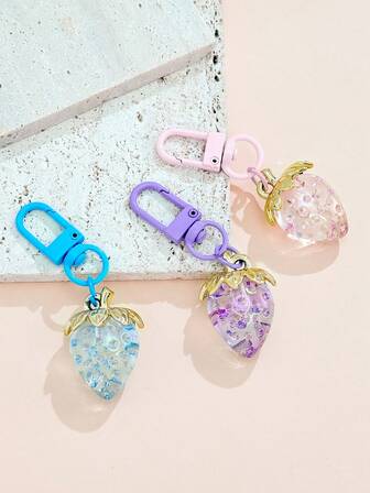 1 pieza Lindo colgante de fresa, llavero con dije de fresa con rhinestones, regalo para hermanas, mejores amigas, novias, accesorio de bolso