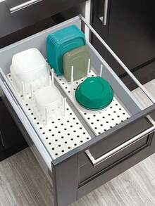 2pcs/1pc Kitchen Drawer Non-Slip Separating Bowl Dish Plate Storage Draining Rack, Multi-Functional Portable Slot-Style Organizer Shelf, Home Use Separable Free Combination Rack - 2PC - View 8