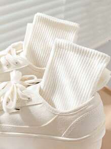 5 Pairs White Crew Socks, Unisex Size 35-43, Couple Socks