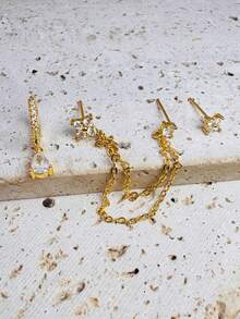 3 件水滴形锆石环状花链耳钉可堆叠耳环，适合女士，14K 镀金优雅小巧 CZ 耳环堆叠，防过敏，适用于耳垂、耳轮软骨，女士多孔穿孔首饰