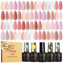 ROSALIND 24 Pcs Jelly Gel Nail Polish Set Long Lasting 20 Bottle Sheer Nude Pink Shade UV Gel Polish With 4 Bottle Base Top Coat Matt Glitter Top Coat Gel Nail Kit For Women Girls DIY Nail Art Design - RRTC24-013 - 查看 1
