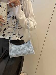 Fashionable & Versatile Plaid Shoulder Bag For Commuting & Casual Use - Blue - View 2