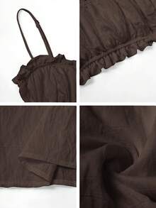 Look Polly Women's 2-Piece Set, Solid Color Strapless Camisole Top And Long Skirt, Women's Back To School Outfit, Autumn Casual Wear, Suitable For Church, Vacation, Concerts, Bohemian Style Vacation Set, Brown Top Paired With Brown Skirt, Elegant Women's Beach Outfit - Brown - View 12