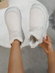 Zimowe, nowe, modne, uniwersalne, jednokolorowe, elastyczne, z serii Chelsea, wygodne, miękkie i ciepłe, chroniące przed zimnem, wsuwane buty śnieżne z futerkiem na zimę 2025