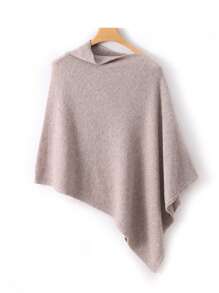 1 pièce Poncho en laine de mérinos 100% pour femmes, châle ample tricoté avec col roulé, cape asymétrique surdimensionnée