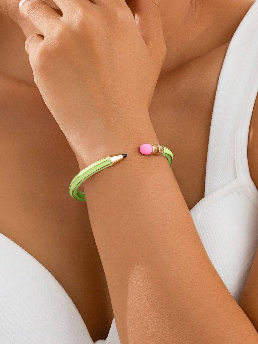 1 pieza Pulsera con forma de lápiz artística y de moda, diseño elegante adecuado para el uso diario de las mujeres, gran regalo - Pulsera de lápiz corta - Ver 1