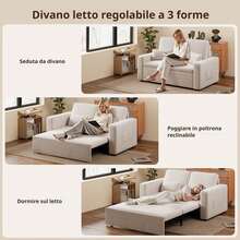 Asofer [Shipping Of 2 Packages]Sofa Bed 2-Seater Extendable, Sofa With Sleeping Function, Modern Velour Fabric Sofa Bed 147x196x87 Cm - Màu be - Xem 5