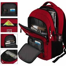 UKEIN Marcello Laptop Backpack With USB Charging&Headphone Port, Business Backpack With Breathable Padded Shoulder Strap,Computer Rucksack For School/Work/Travel - Red - View 2