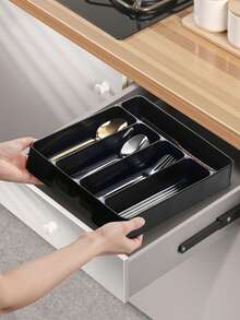 1pc Flatware Organizer Box, Silverware Storage Box, Kitchen Drawer Storage Tray, Plastic PP Material, Suitable For Kitchen Countertop, Cabinet Drawer Storage, Cutlery, Utensils, Chopsticks Compartment Organizer, Home Decor, Party & Christmas Storage