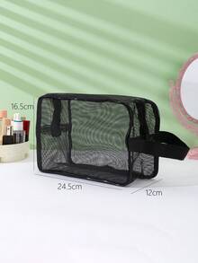 黑色网眼尼龙透明手提包，男士洗漱包，便携式旅行必备沙滩包，可装毛巾、牙膏、洗漱用品等，简约优雅，居家旅行皆宜，女士礼物，圣诞礼物，女士送礼佳品