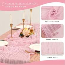 Pack Light Pink Cheesecloth Table Runner 20 X 120 Inch Gauze Table Runners 10 FT Long,Semi Sheer Boho Cheese Cloth Fabric Table Runner Bulk For Wedding,Party,Baby Shower,Bridal Shower Decoration