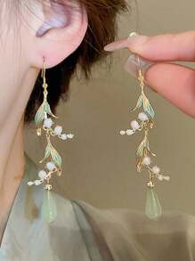 2 件百合花和叶子串珠流苏耳环，波西米亚风格树脂耳环，多种颜色可选，适合女性日常佩戴、约会、派对、海滩度假、珠宝礼物 - 彩色 - 查看 4