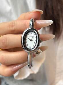 gedi 1pc Ladies Elegant Style Quartz Watch Luxury Oval Dial Push Button Design Wear Suitable For Dress Party Daily Wear Gift For Women Valentine's Day Gift - Gold - View 8