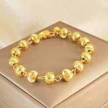 1pc 24k Gold Copper Plated Women's Charming Round Ball Inlaid Zirconia Bracelet Suitable For Parties, Gatherings, Seaside Tourism, Vacations, Saudi Arabia National Day Accessories Gifts - Yellow Gold - View 10