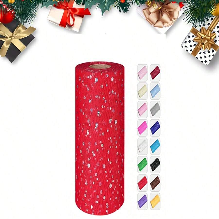 Polka Dot Sequin Mesh Rolls - 10/50 Yards Polka Dot Mesh Netting For Christmas/New Year/Valentine/Wedding/Birthday/Halloween Decoration Tutu Skirts, Gift Wrapping, Party Decor