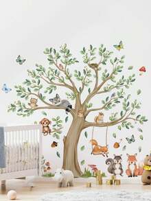 2 miếng dán tường/1 miếng dán tường - [Miếng dán tường hình động vật hoạt hình cây lớn, miếng dán tường hình động vật dễ thương] Miếng dán tường PVC tự dính có thể tháo rời dùng cho phòng trẻ em, phòng trẻ em, phòng vui chơi hoặc lớp học - Trang trí tường dễ thương và sáng tạo cho mọi không gian - Nhiều màu - Xem 2