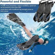 1 par de zapatos tipo rana con aletas largas, ajustables con hebilla y punta abierta, ligeros y adecuados para adultos hombres y mujeres, para viajes, natación, esnórquel y buceo